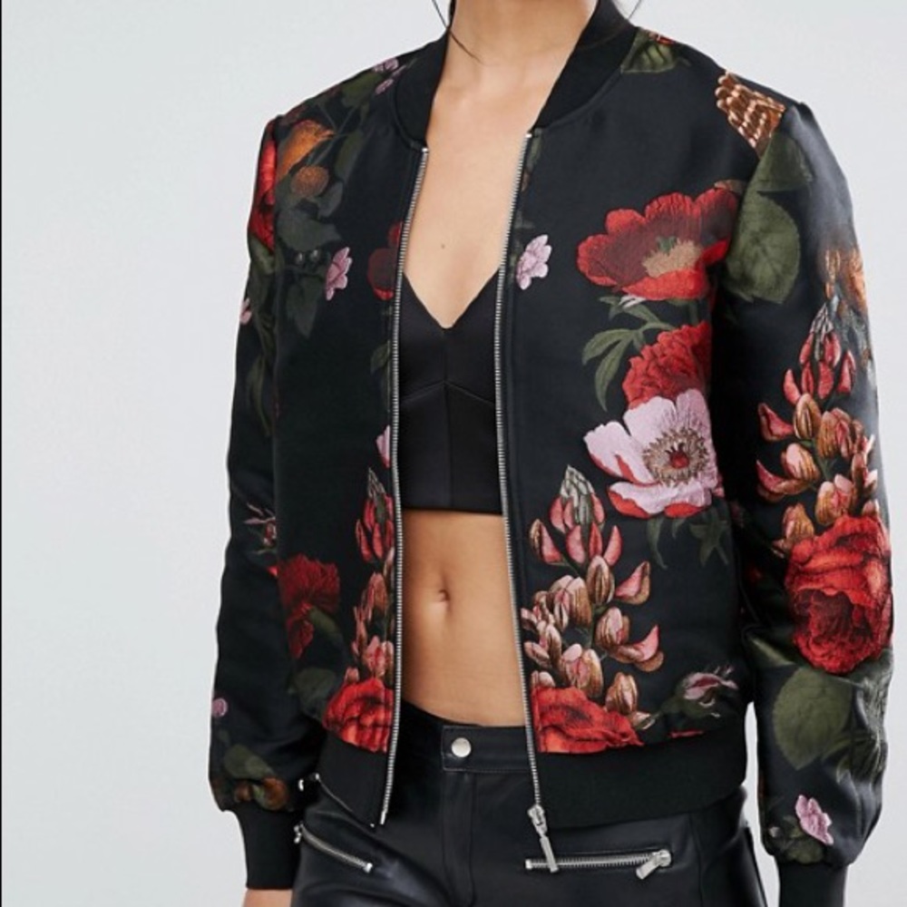 NWOT Y.A.S Floral Bird Bomber Jacket